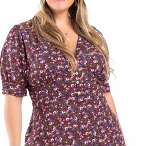 Mi Ami floral NWT 2X purple floral dress button front ruffles plus size dresses - Picture 9 of 14
